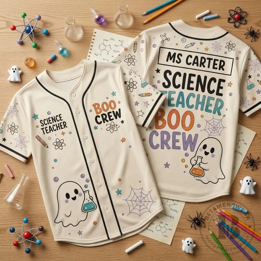 Science Teacher Boo Crew Halloween Ghost Baseball Jersey
