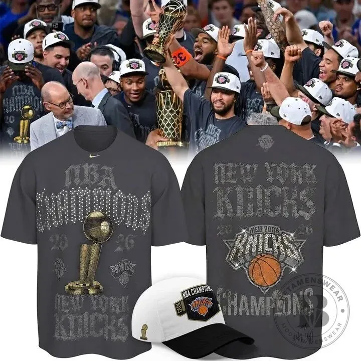 New York Knicks 2026 NBA Champions Locker Room Gray T-Shirt