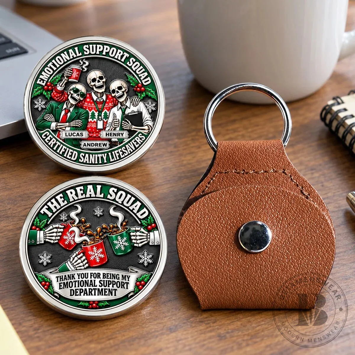 Emotional Support Squad Personalized Pocket Hug Coin with Leather Keychain