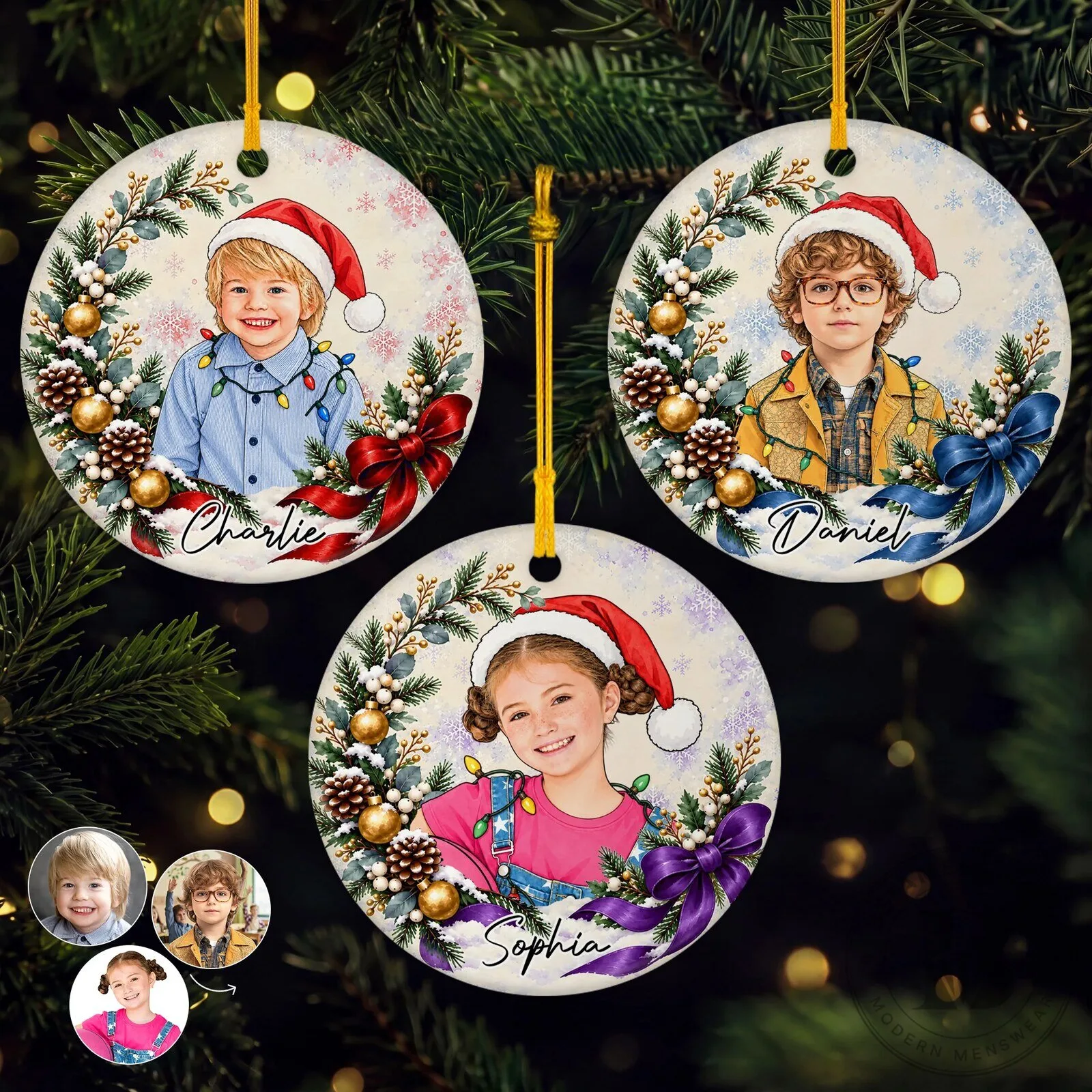 Personalized Christmas Child Photo Ceramic Ornament Custom Kids Holiday Decoration