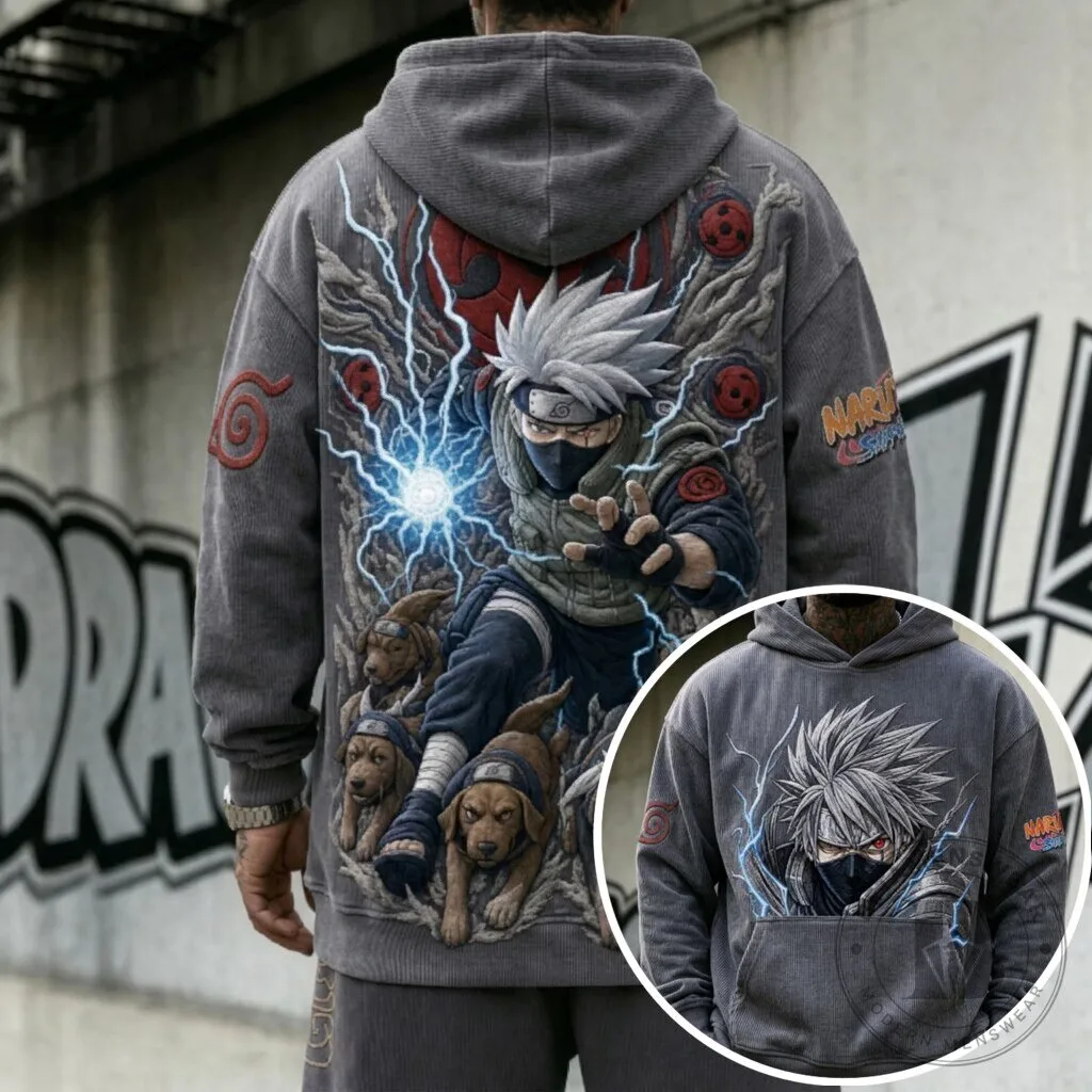 Naruto Kakashi Hatake Anime Manga Graphic Corduroy Hoodie