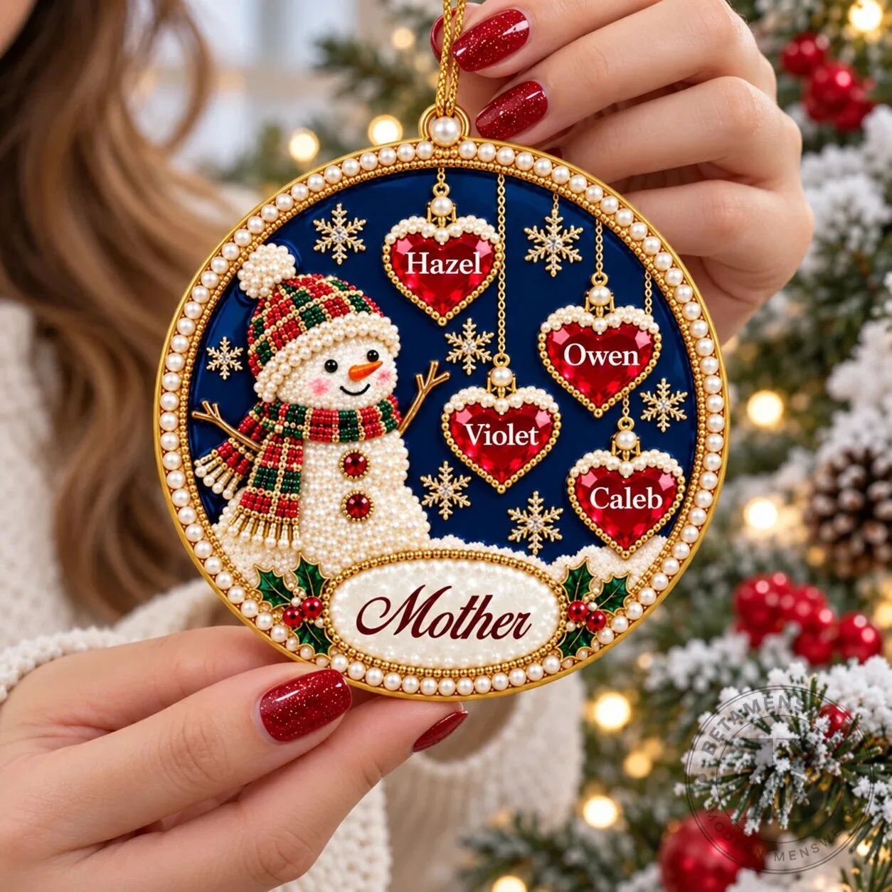 Personalized Snowman Family Christmas Ornament Custom Names Holiday Tree Decor