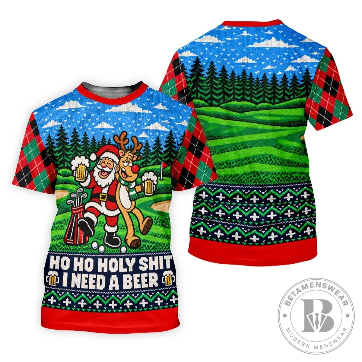 Funny Santa Reindeer Beer Christmas Golf Polo Shirt for Women 17 Funny Santa Reindeer Beer Christmas Golf Polo Shirt for Women