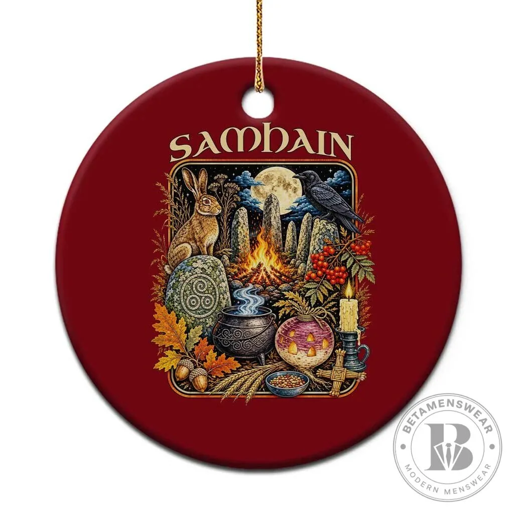 Samhain Ancient Pagan Ritual Sacred Fire Turnip Lantern Spooky Graphic Ceramic Ornament