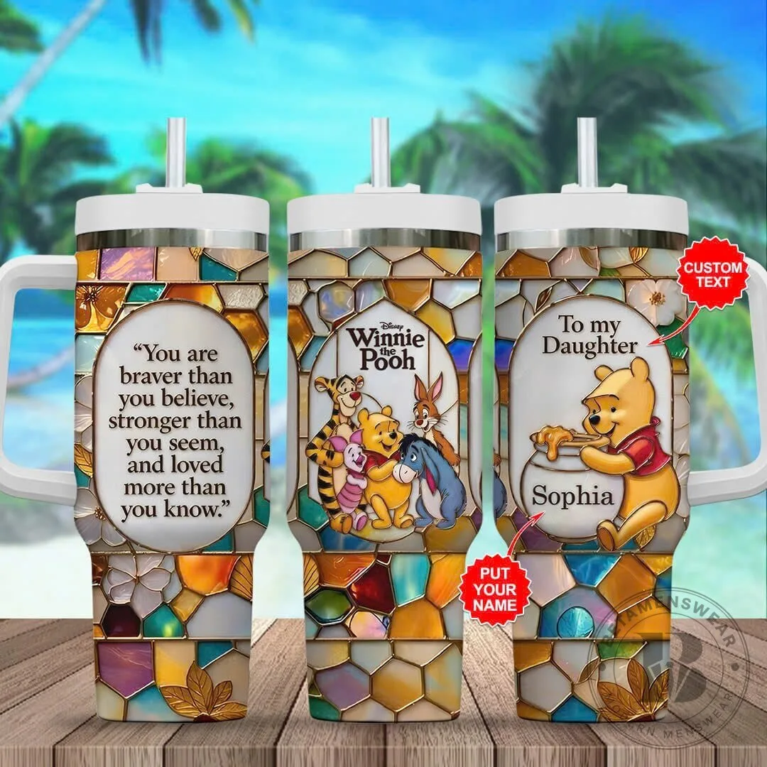 Personalized Winnie the Pooh Stained Glass Quote Daughter Tumbler with Handle