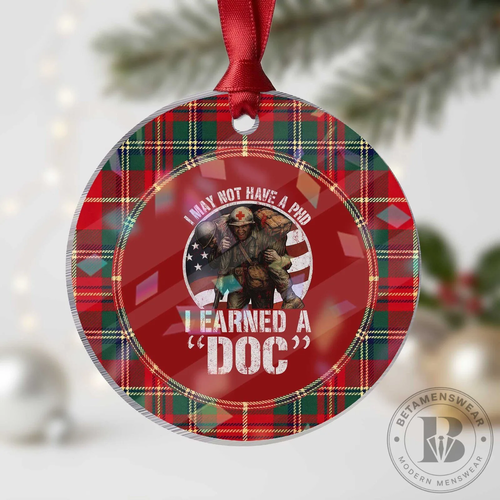 Combat Medic Veteran Holographic Acrylic Christmas Tree Ornament