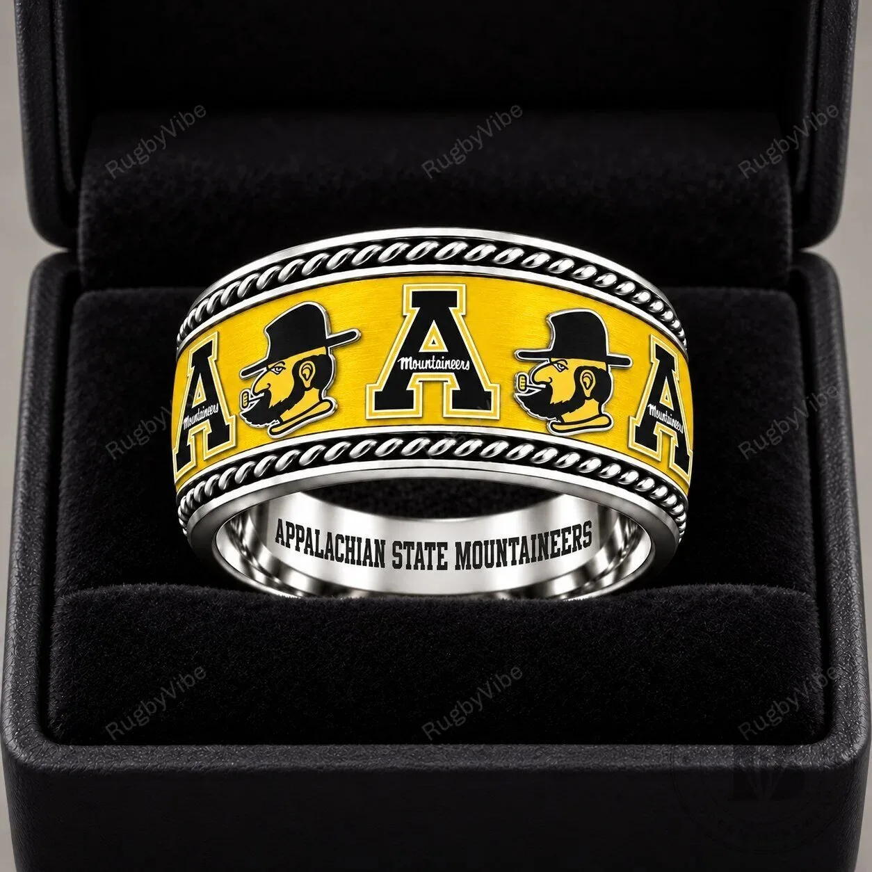 Appalachian State Mountaineers Gold Ring with Logo and Mascot Design
