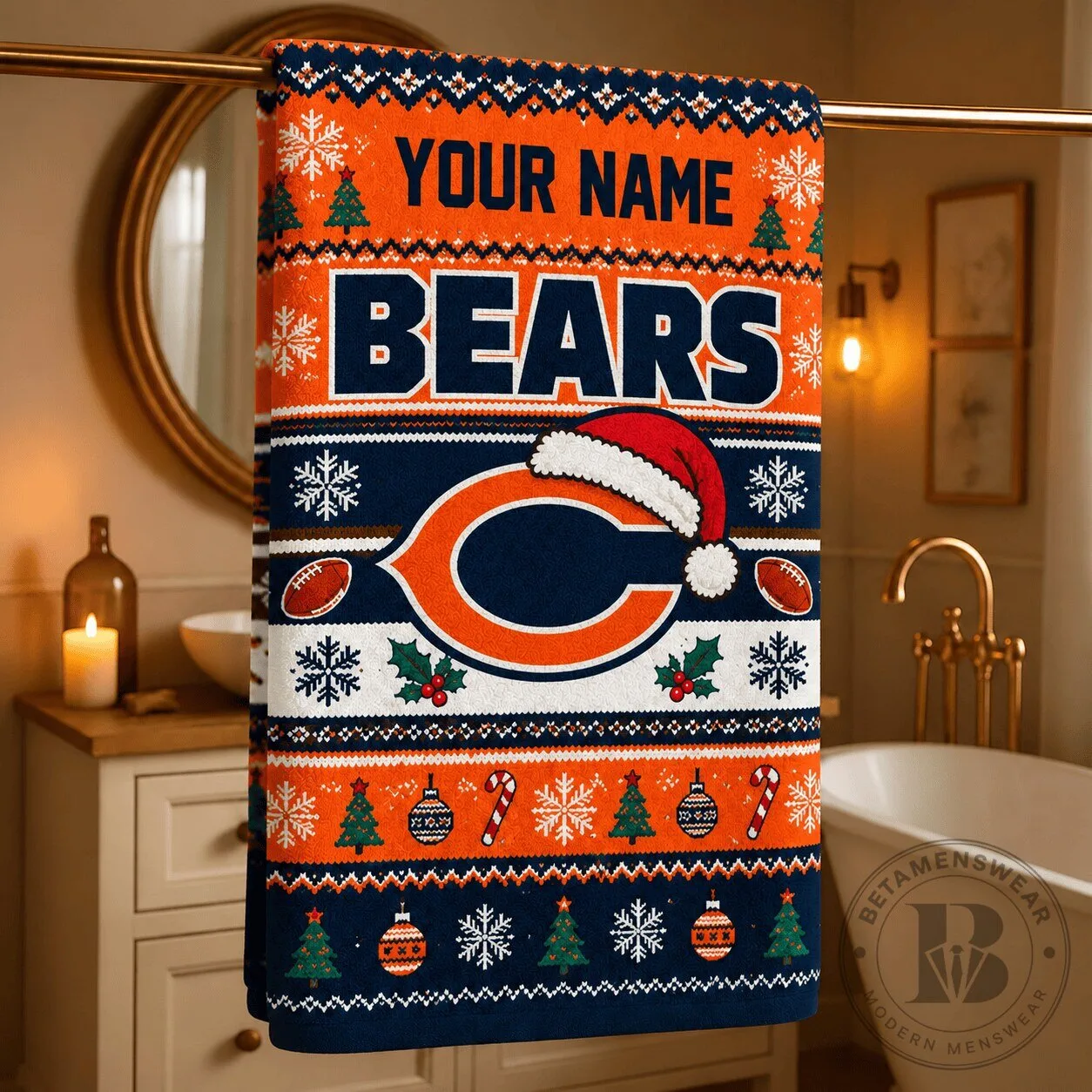 Chicago Bears NFL Christmas Ugly Sweater Pattern Personalized Bath Towel