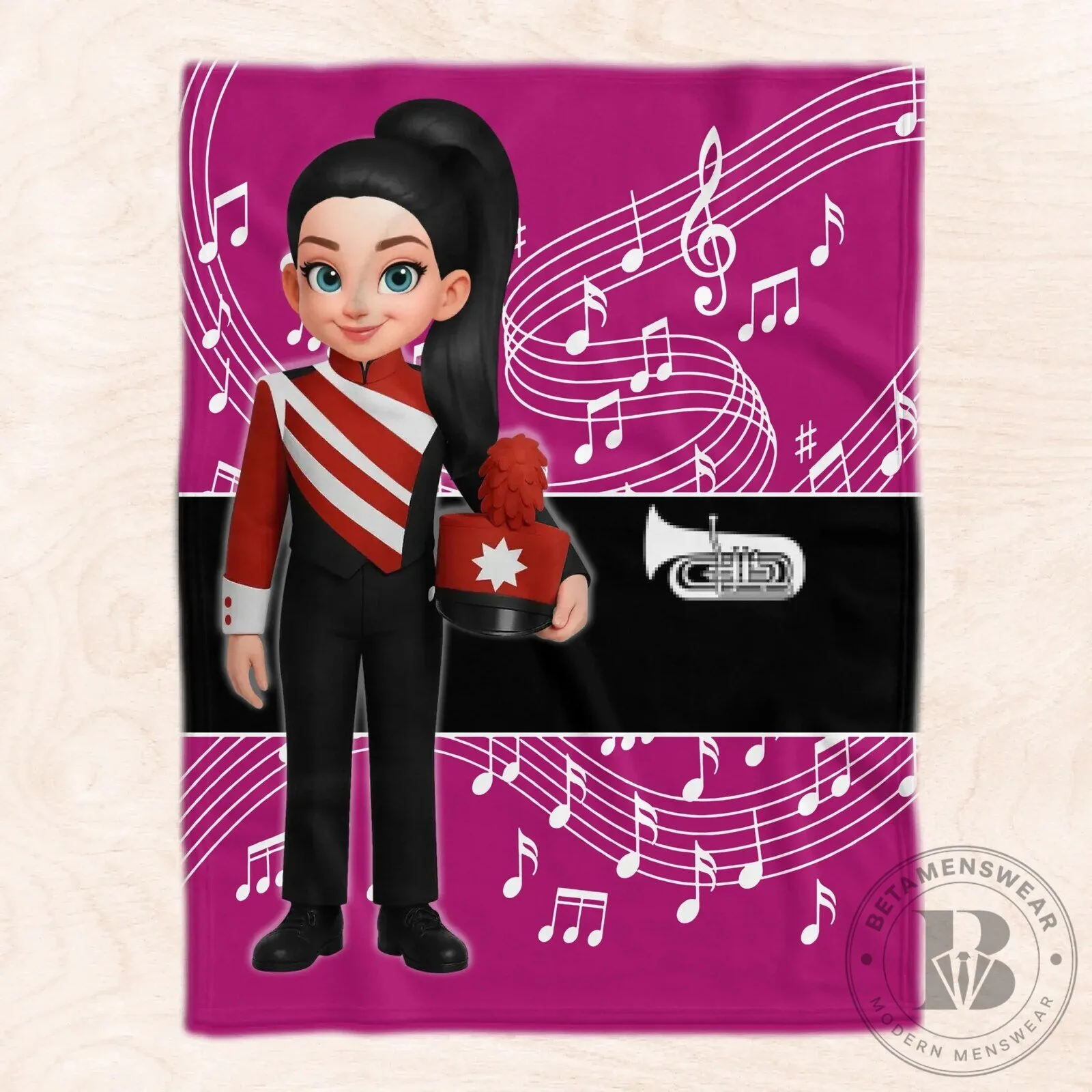 Personalized Marching Band Girl with Music Notes Fleece Blanket