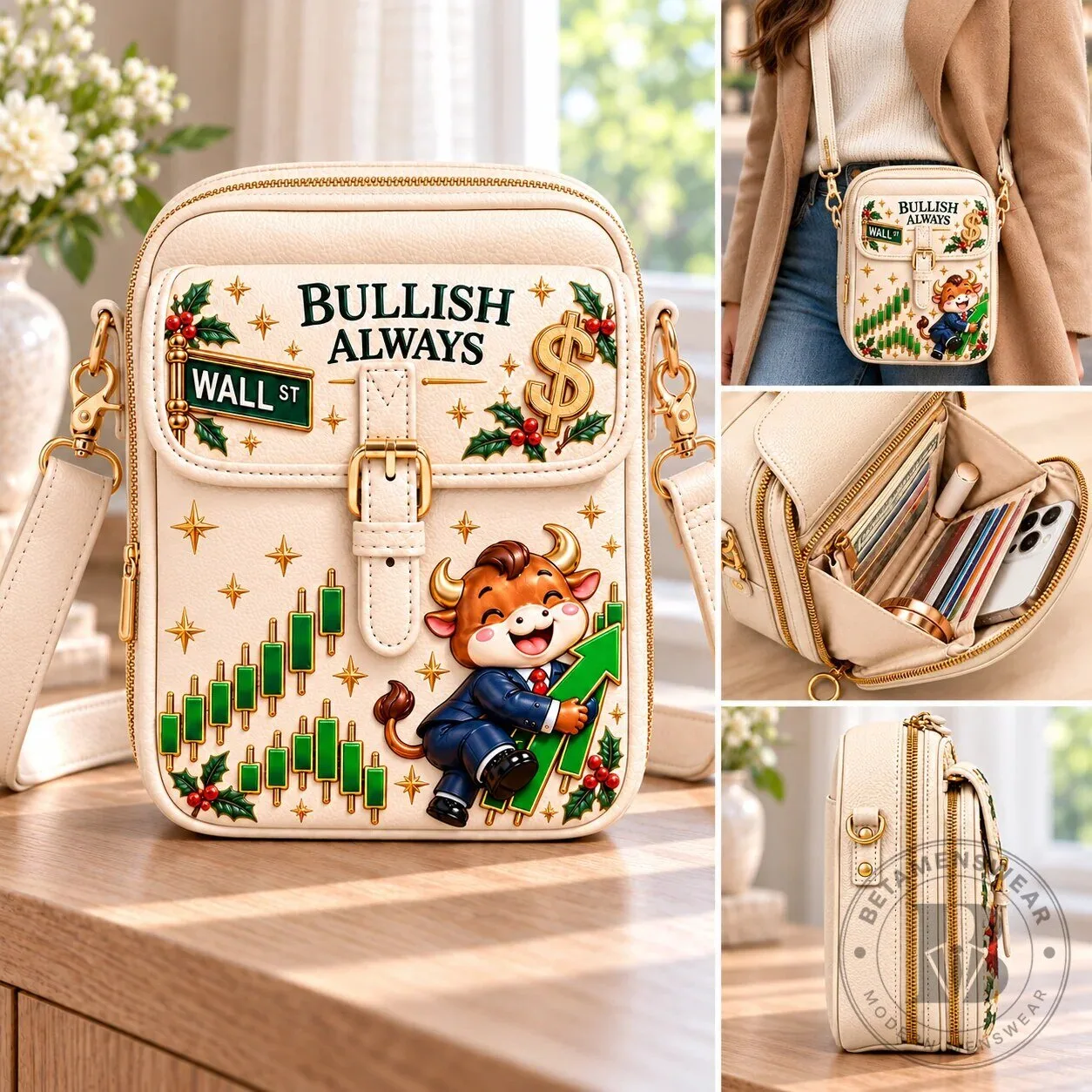 Bullish Always Wall Street Christmas Crossbody Bag for Women