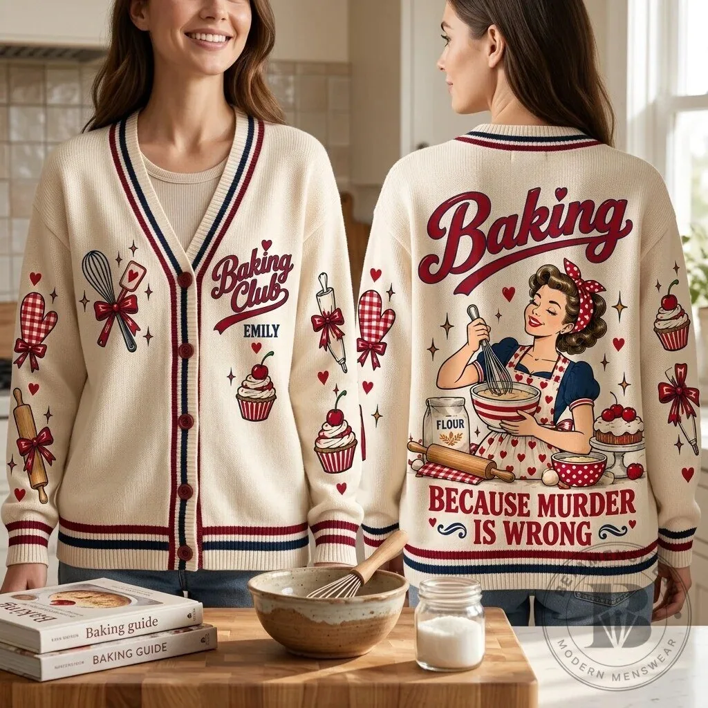Personalized Baking Club Cardigan - Funny Retro Pin-Up Baker Gift