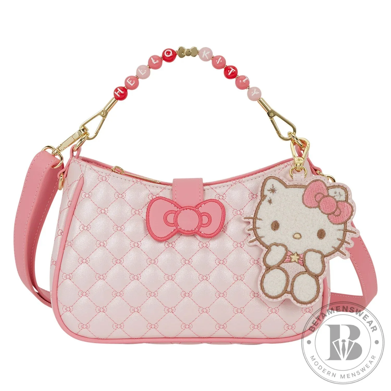 Hello Kitty Quilted Beaded Handle Crossbody Bag with Detachable Shoulder Strap