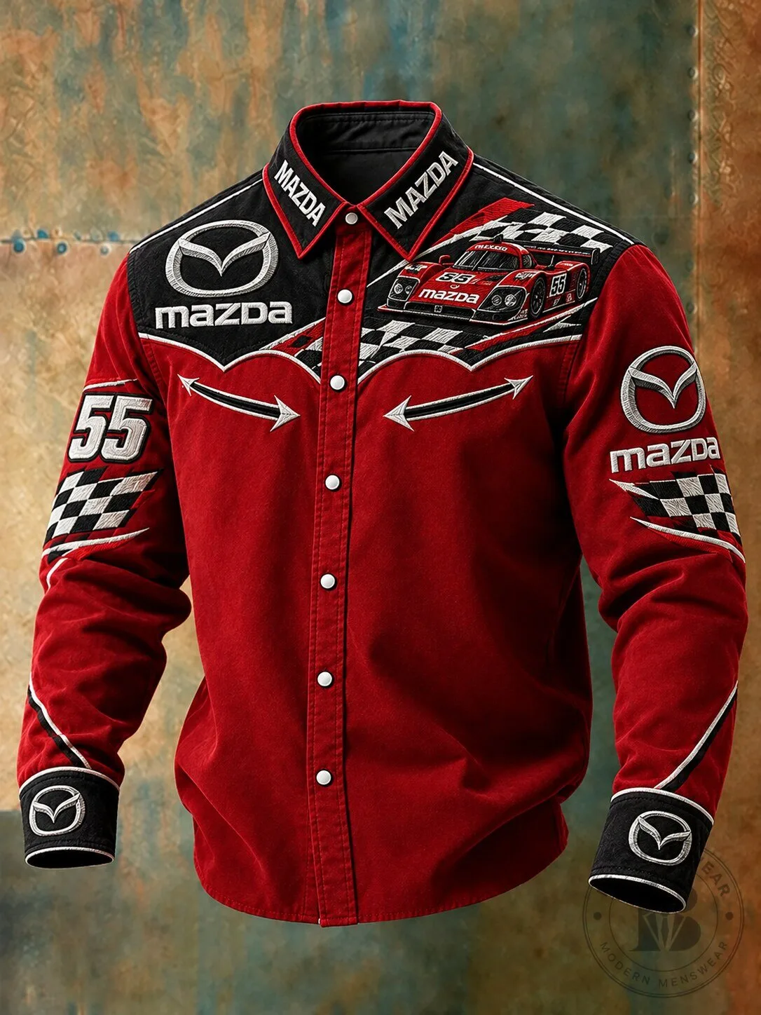 Mazda 55 Race Car Red Western Long-Sleeve Button-Up Shirt