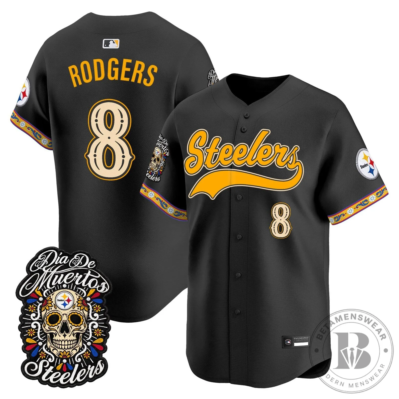 Rodgers Baseball Jersey for Pittsburgh Steelers - Dia de los Muertos Edition