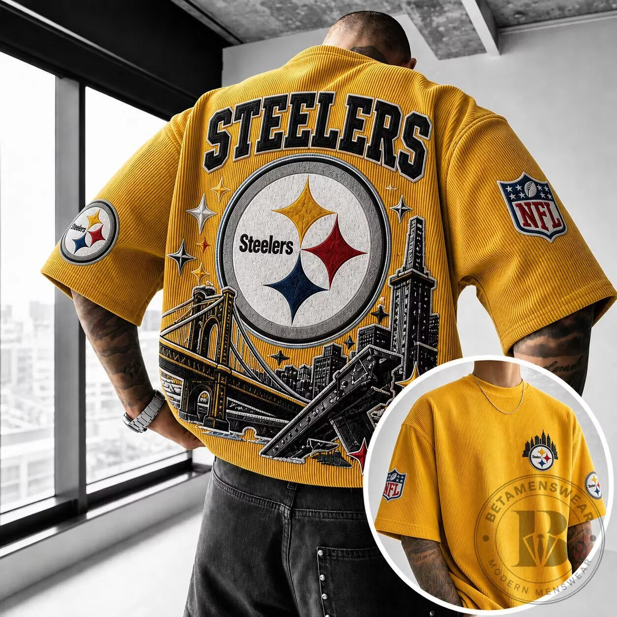 Pittsburgh Steelers NFL Football Team Gold Corduroy Short-Sleeve T-Shirt