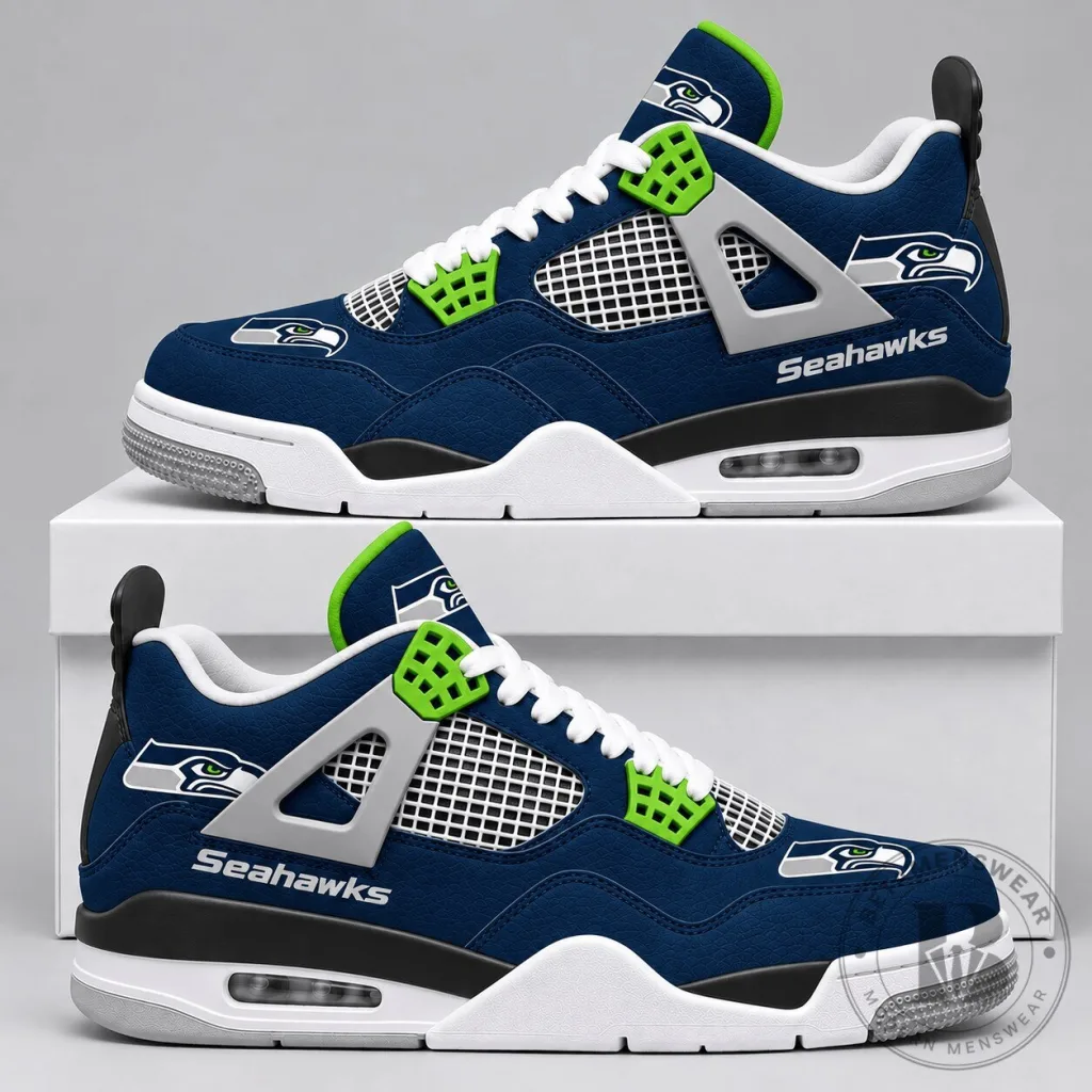 Seattle Seahawks NFL Team Logo Blue and Green Premium Athletic Shoes Seattle Seahawks NFL Team Logo Blue and Green Premium Athletic Shoes