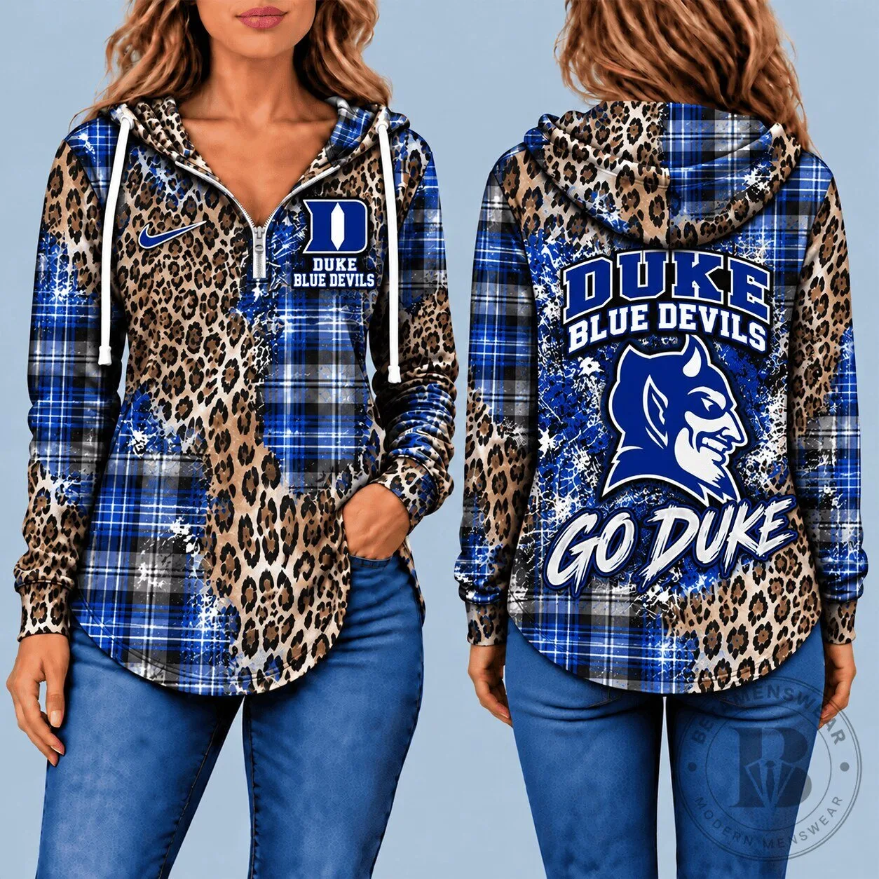 Duke Blue Devils Leopard Plaid Half-Zip Hoodie