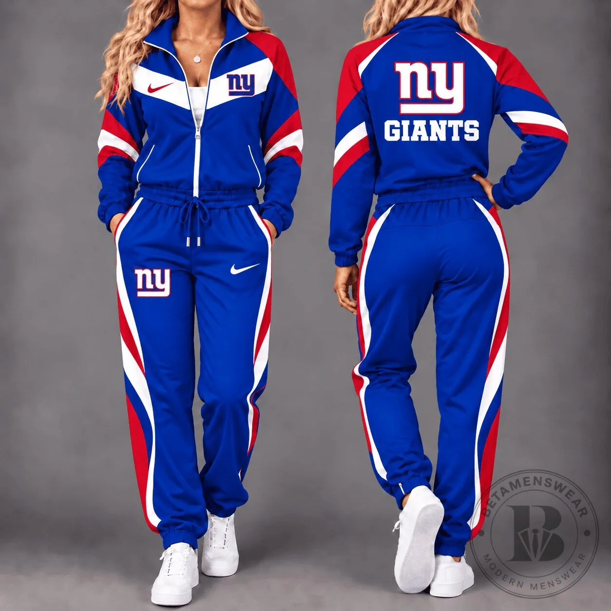 New York Giants NFL Team Logo Blue Red White Tracksuit Jacket and Pants Set 3 New York Giants NFL Team Logo Blue Red White Tracksuit Jacket and Pants Set
