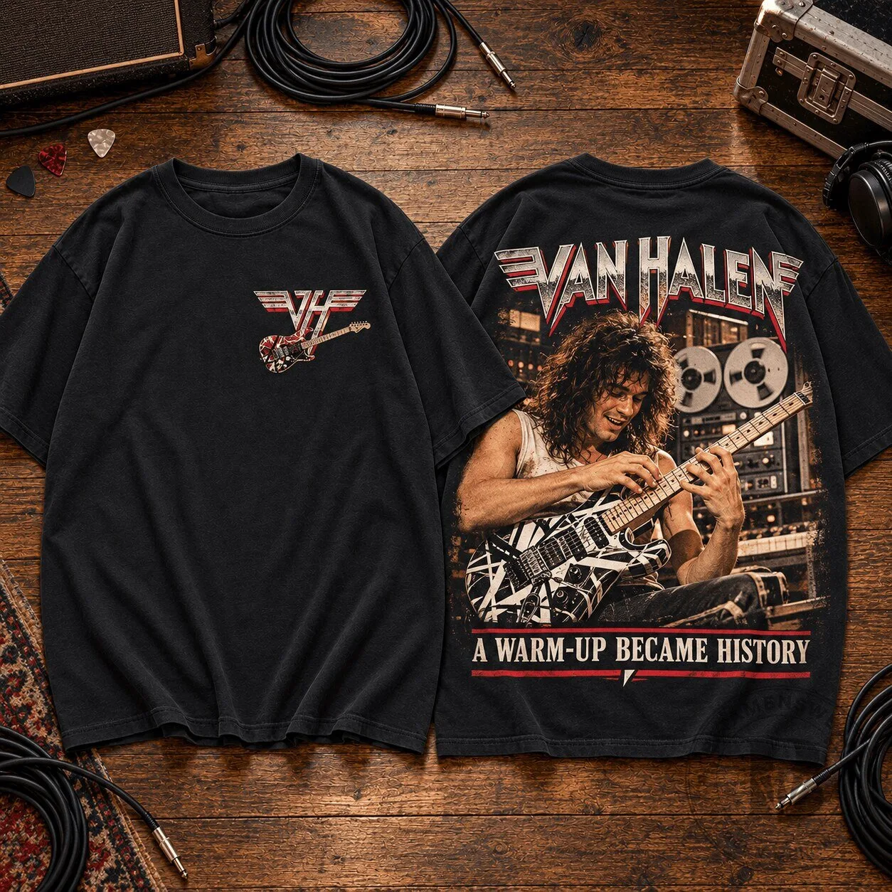 Black T-Shirt featuring Van Halen: A Warm-Up that Became a Studio Legend in History