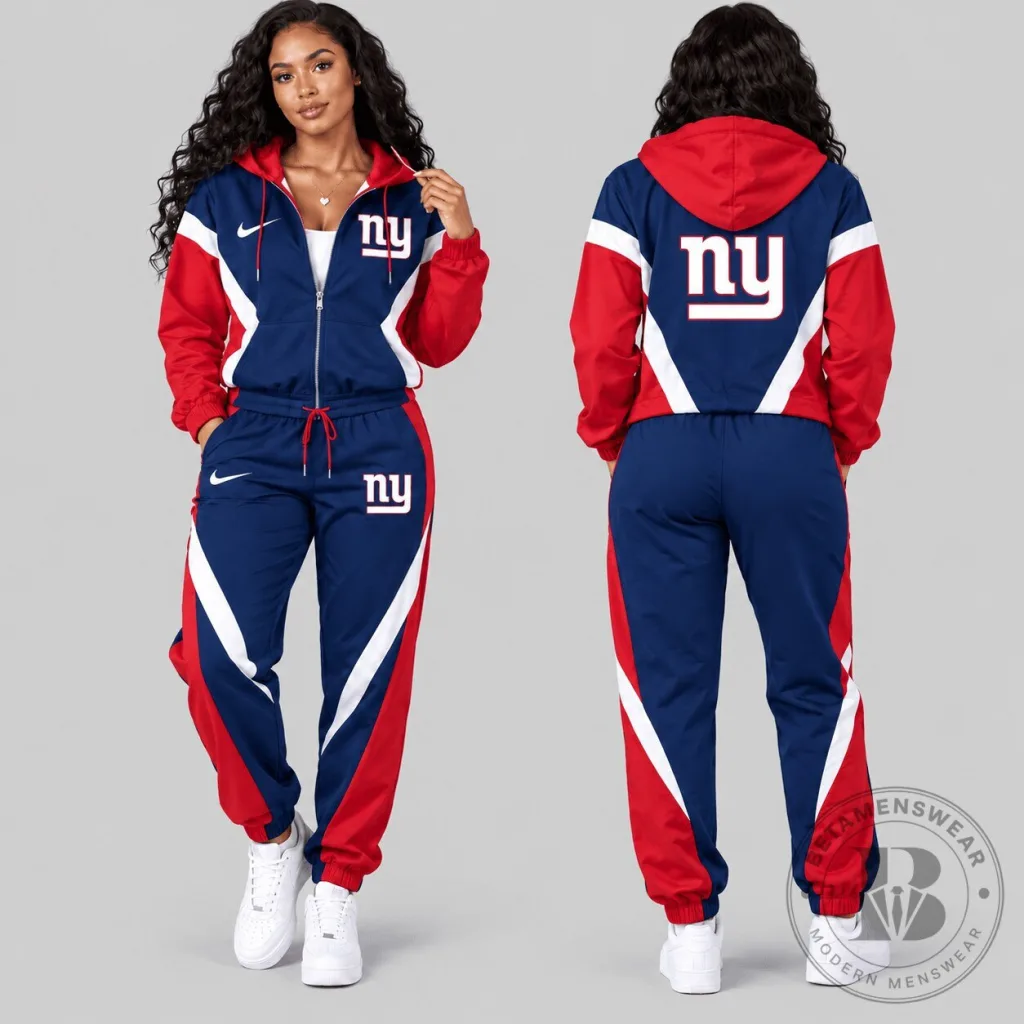 New York Giants NFL Team Logo Red White Blue Contrast Panel Tracksuit Hoodie New York Giants NFL Team Logo Red White Blue Contrast Panel Tracksuit Hoodie