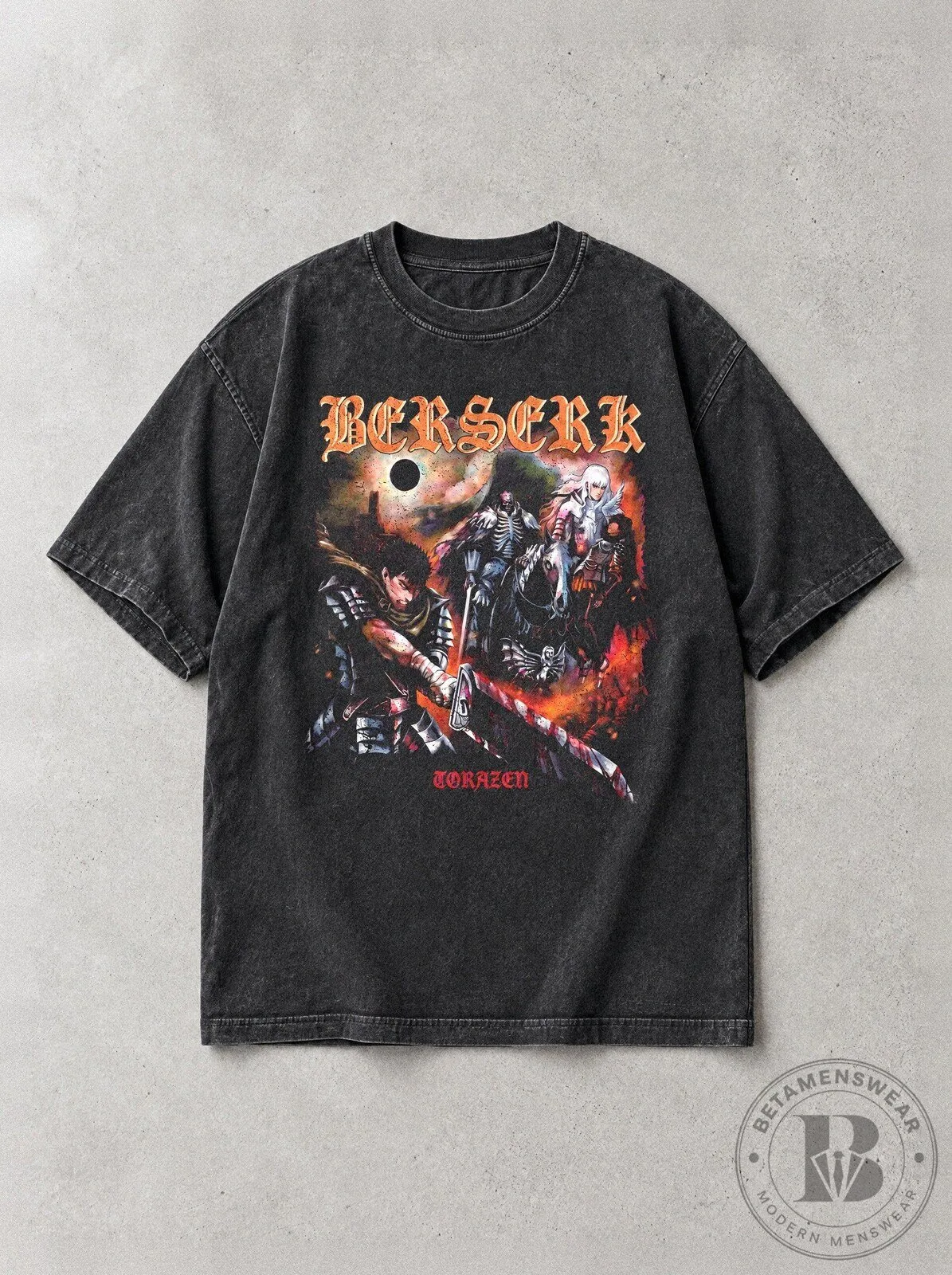 Berserk Black Swordsman Guts and Skull Knight Vintage Washed T-Shirt