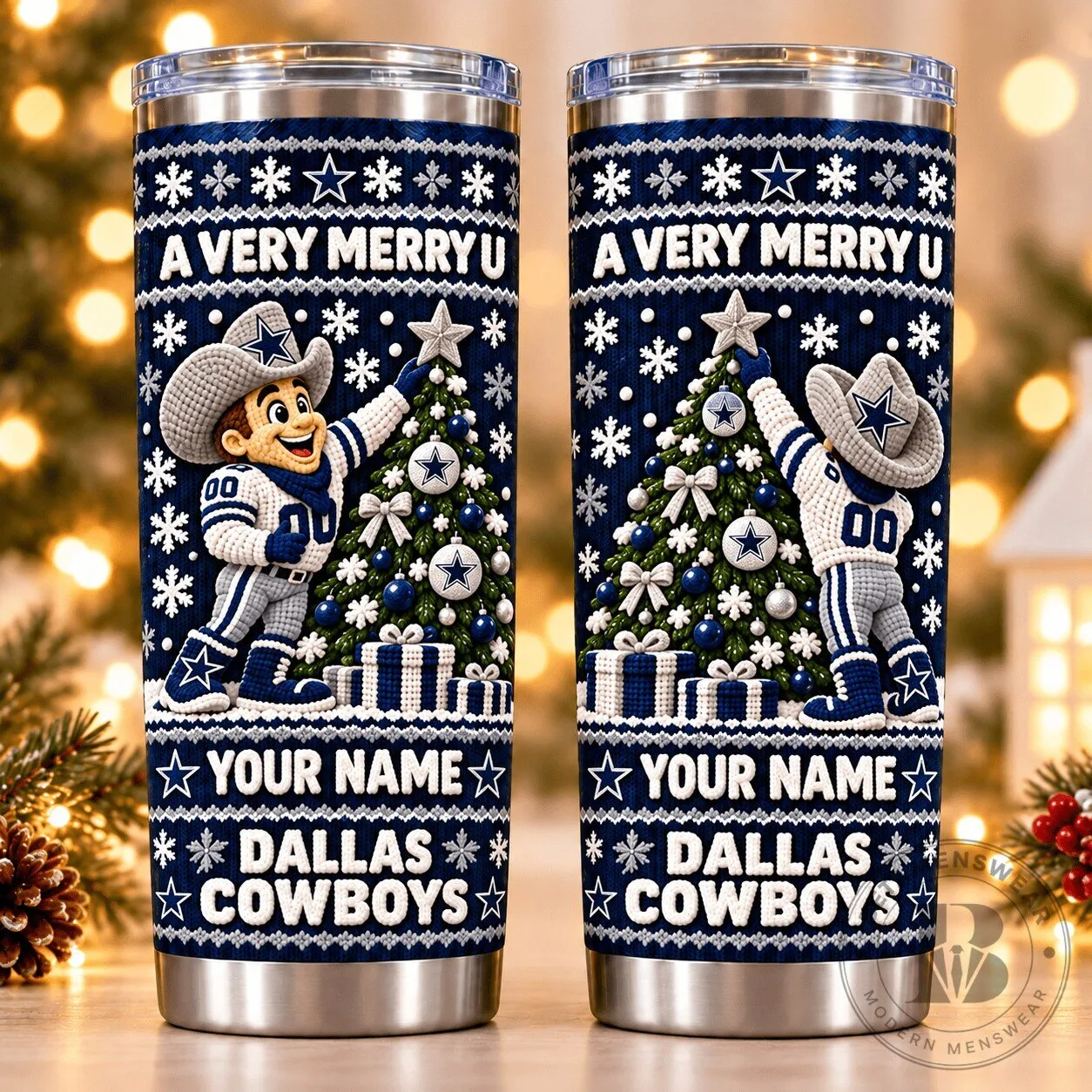 Dallas Cowboys Christmas Ugly Sweater Pattern Personalized Stainless Steel Tumbler