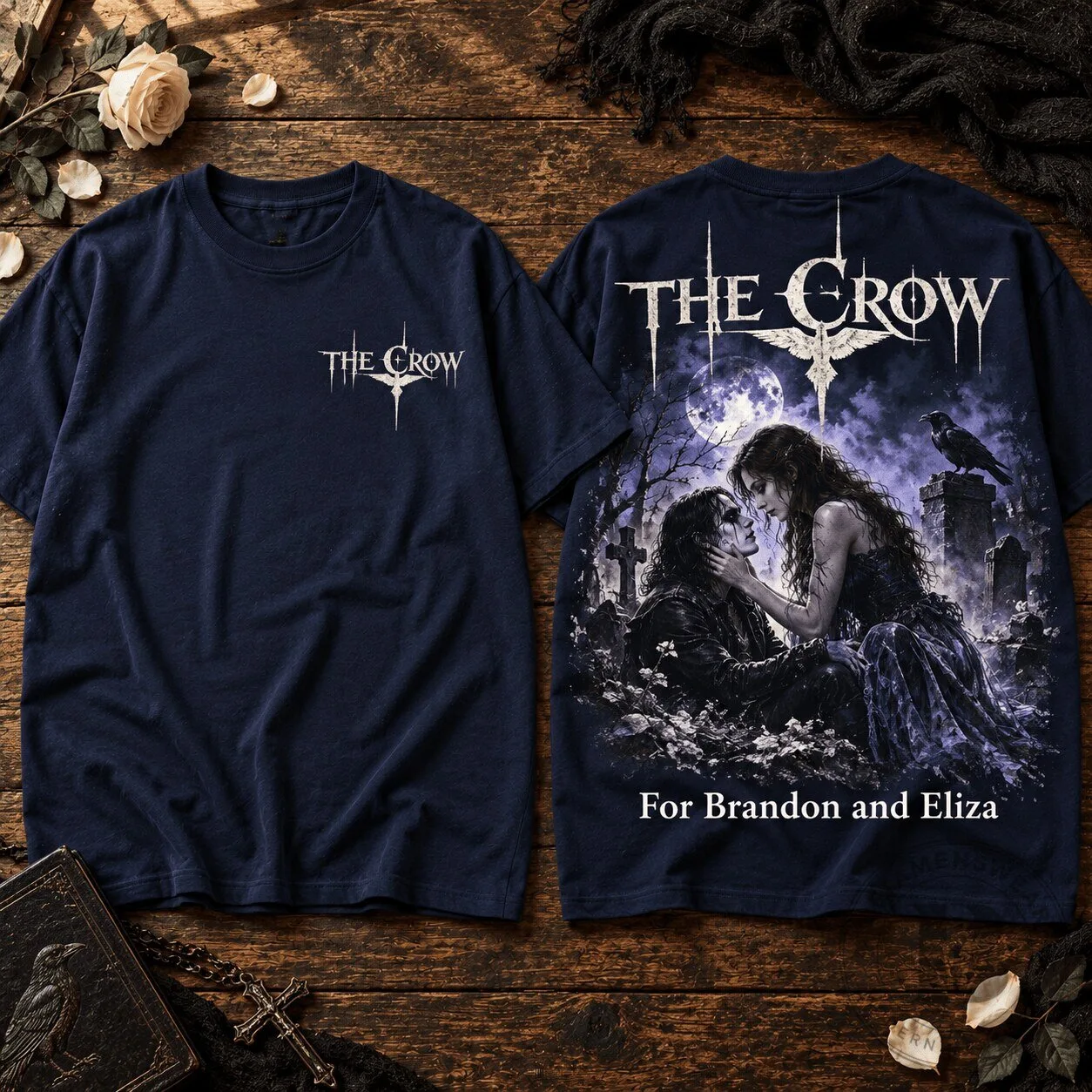 The Crow Brandon and Eliza Moonlit Graveyard Gothic Love Story T-Shirt