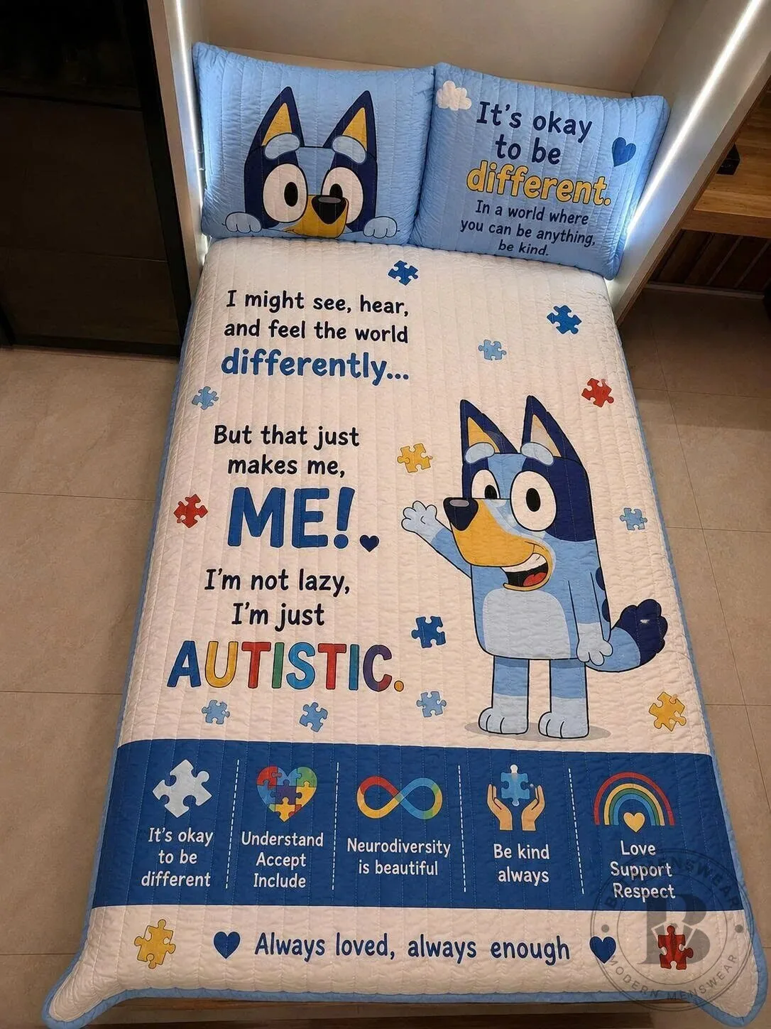 Bluey Autism Awareness It's Okay To Be Different Neurodiversity Quilt Bedding Set