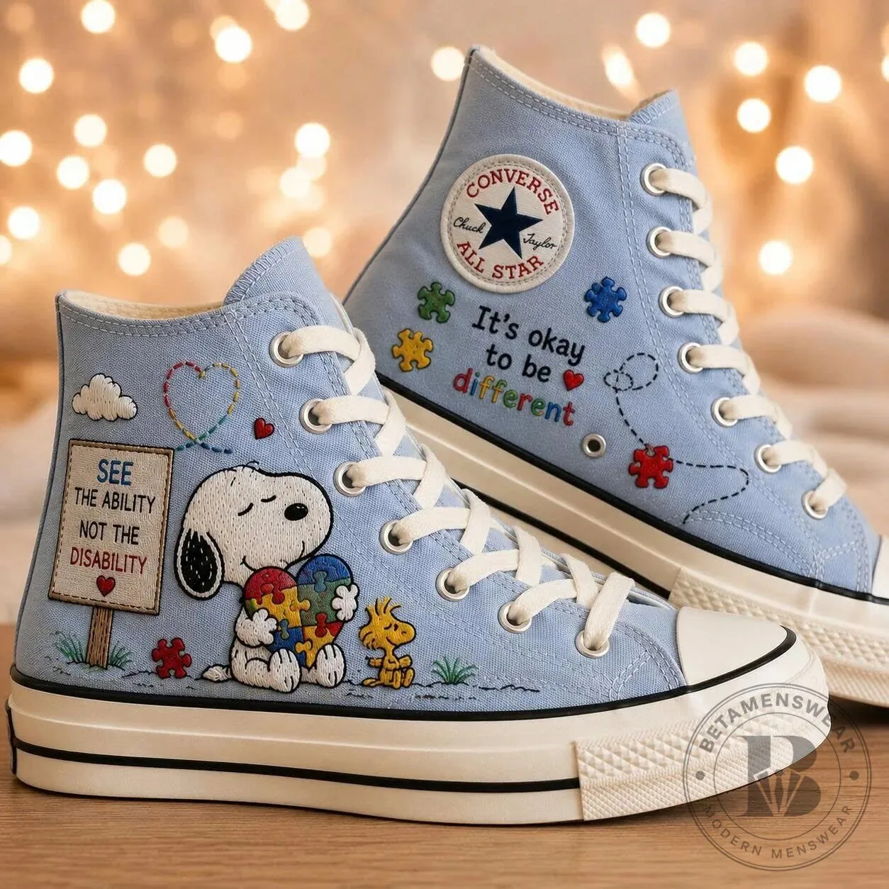 Snoopy Autism Awareness It's Okay To Be Different Embroidered High Top Shoes