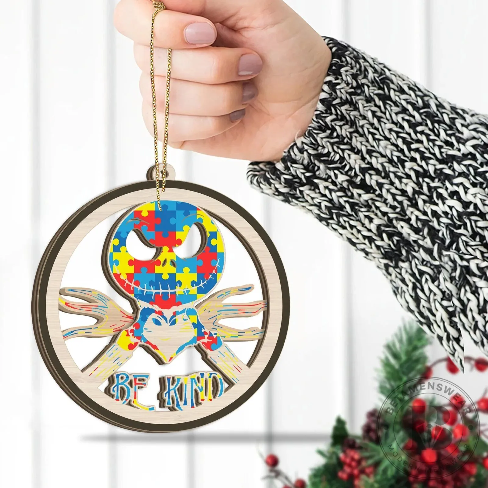 Be Kind Autism Awareness Puzzle Heart Wooden Ornament