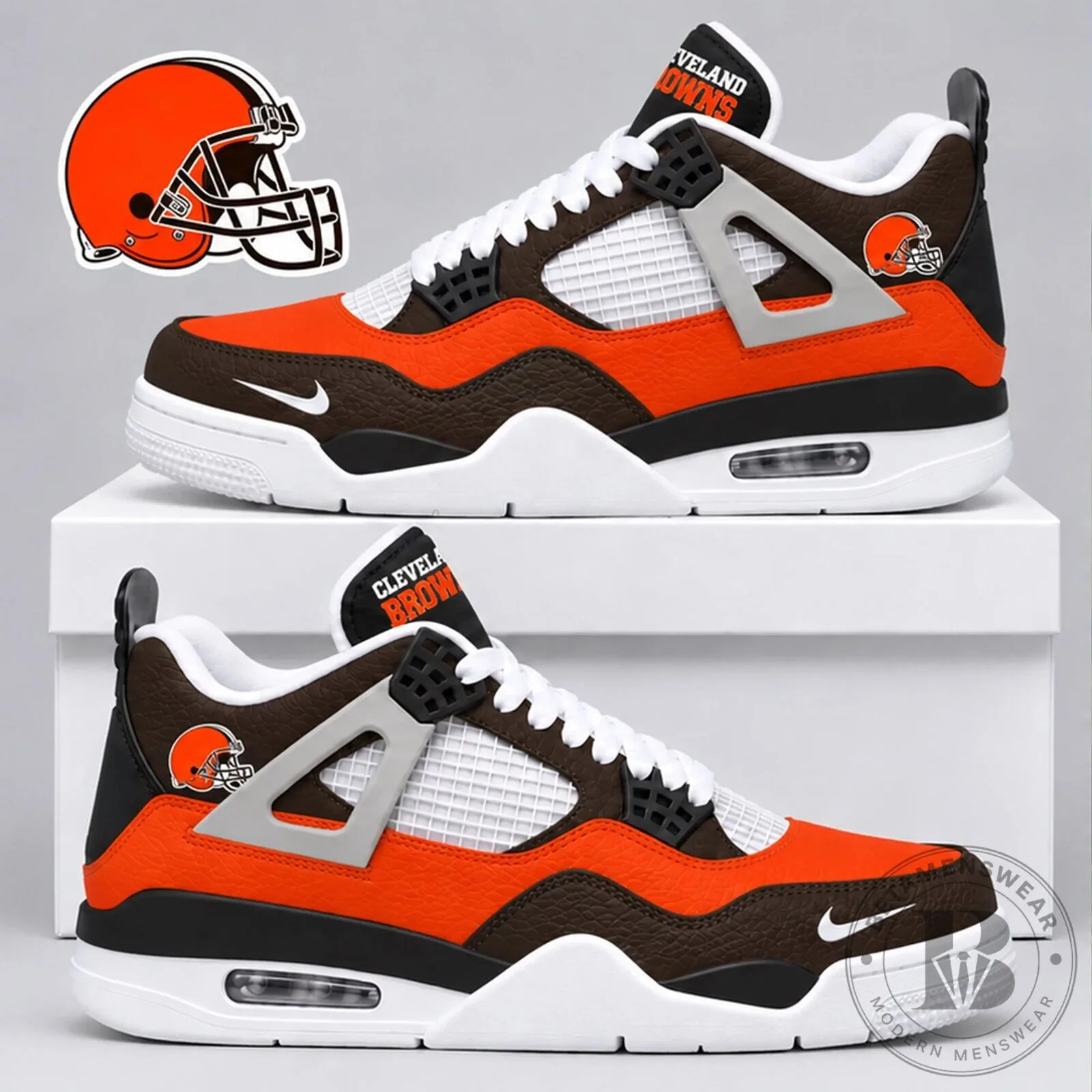 Cleveland Browns Team Colors Premium Air Jordan 4 Style Sneakers