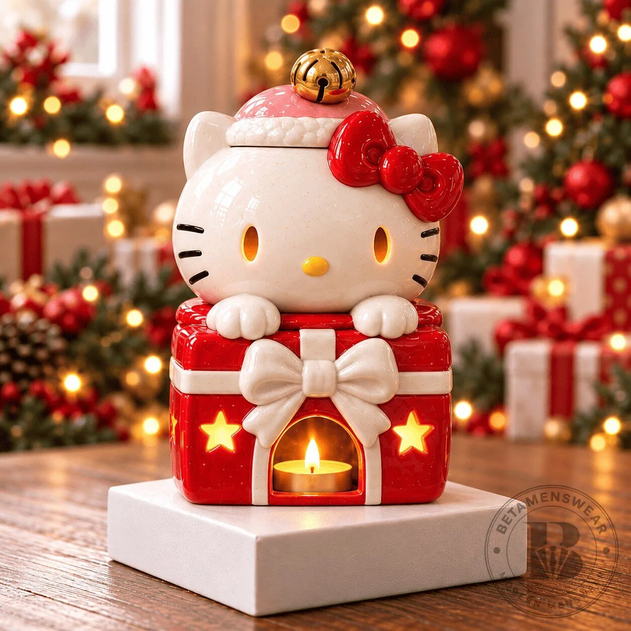 Hello Kitty Christmas Ceramic Candle Holder with Gift Box Base