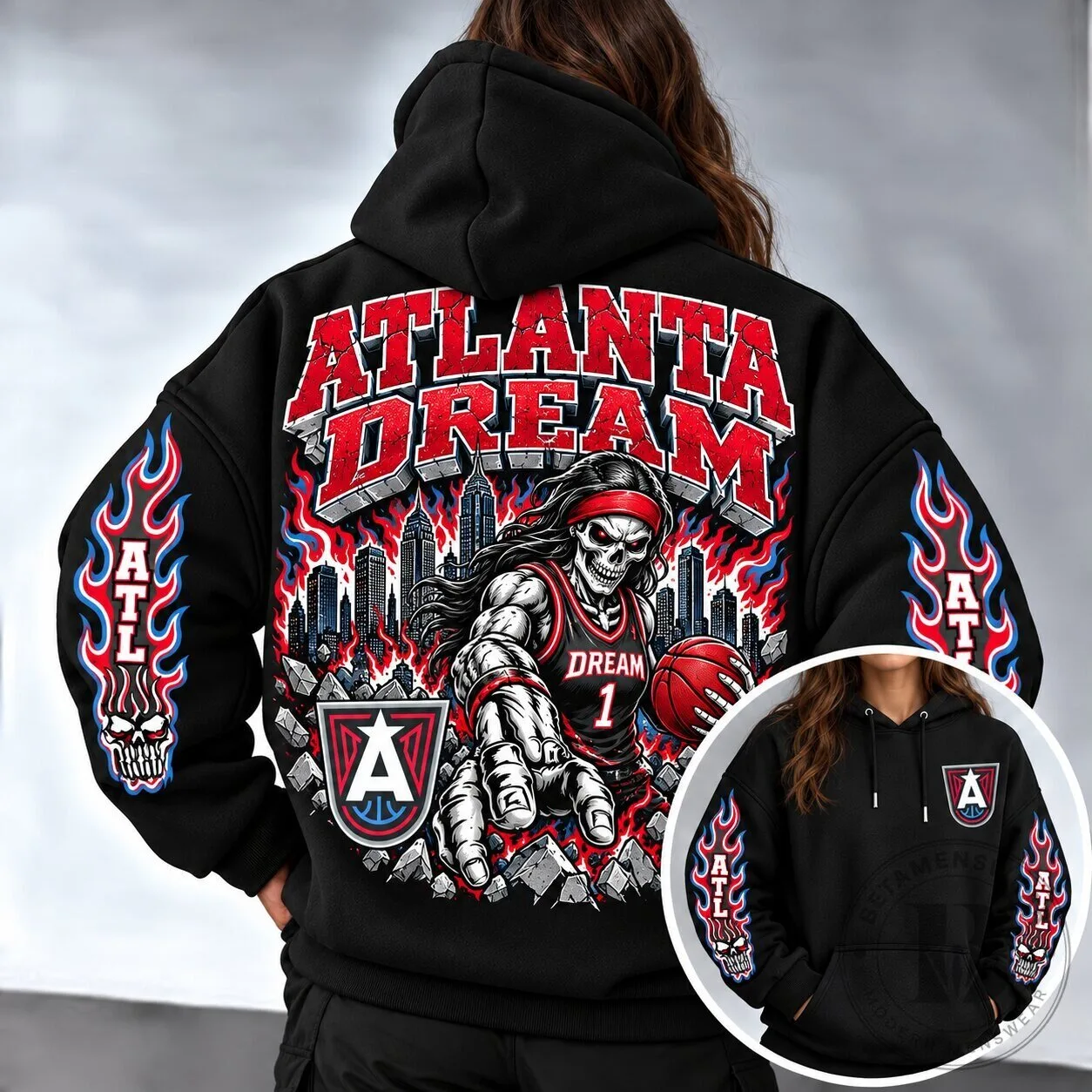 Atlanta Dream Basketball Skeleton Mascot Graphic Black Hoodie 4 Atlanta Dream Basketball Skeleton Mascot Graphic Black Hoodie
