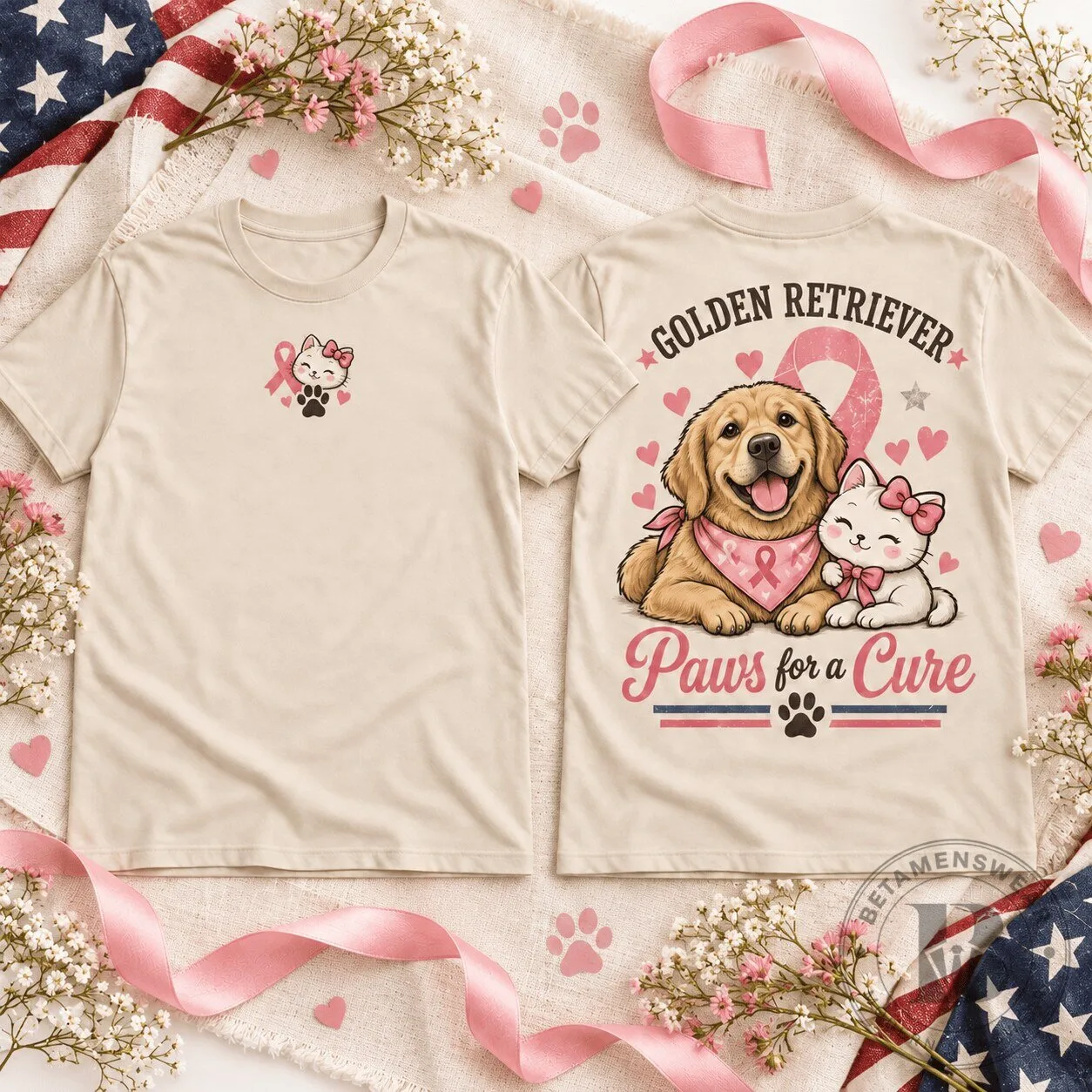 Golden Retriever Paws for a Cure Breast Cancer Awareness T-Shirt