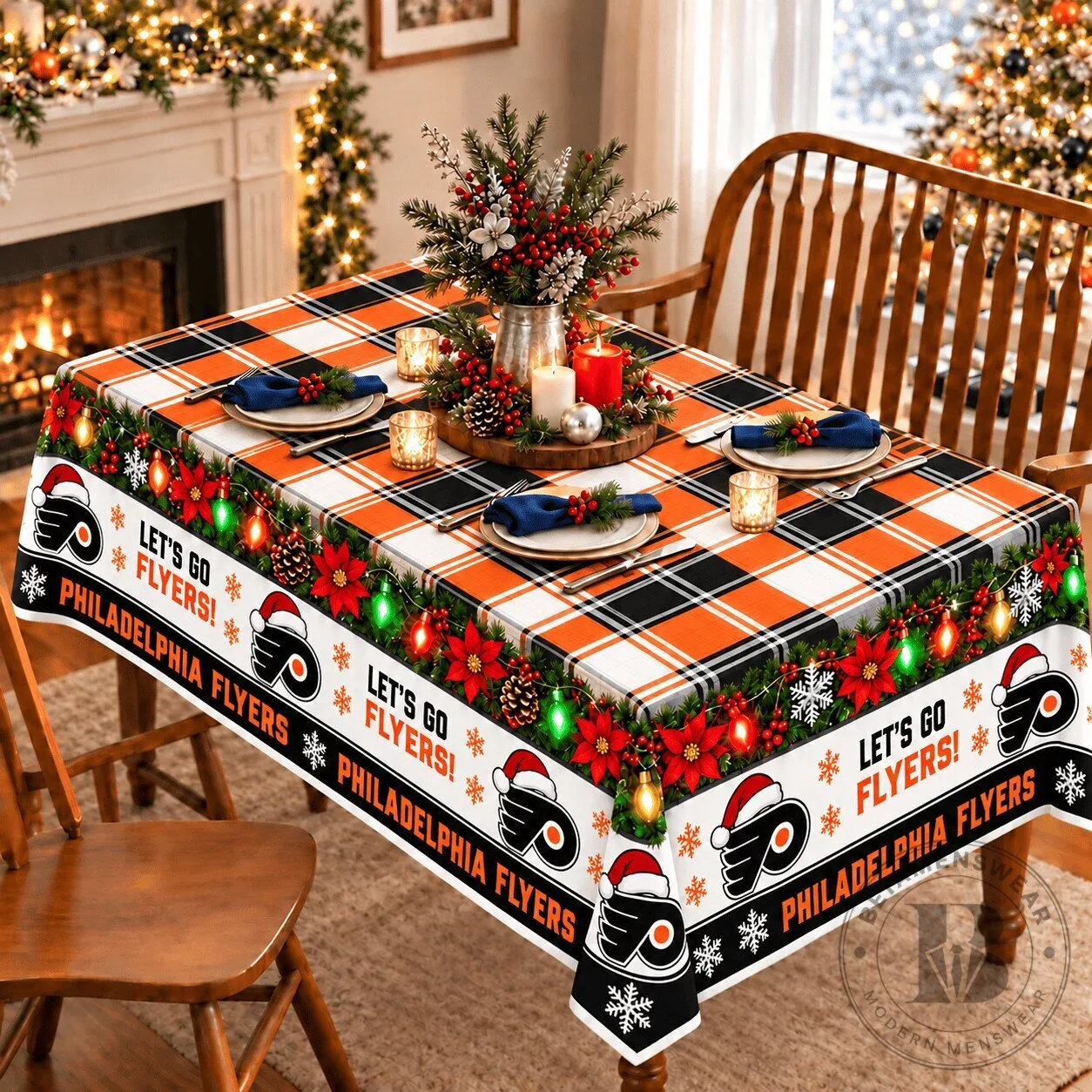 Philadelphia Flyers Christmas Holiday Plaid Tablecloth