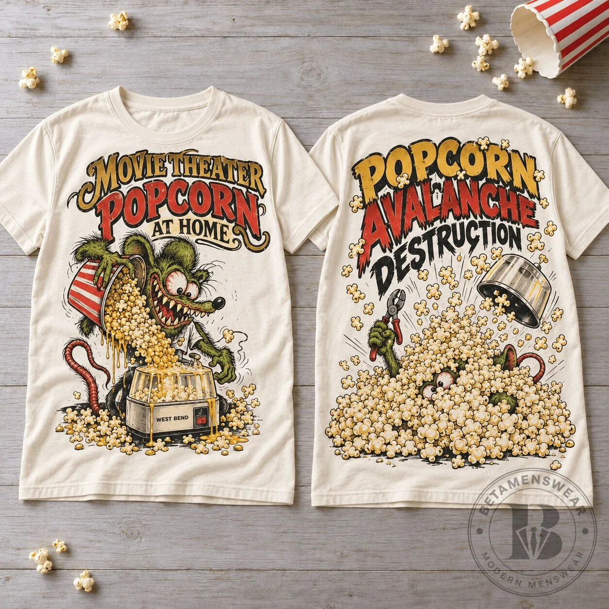 Rat Fink Popcorn Avalanche Destruction Movie Theater T-Shirt