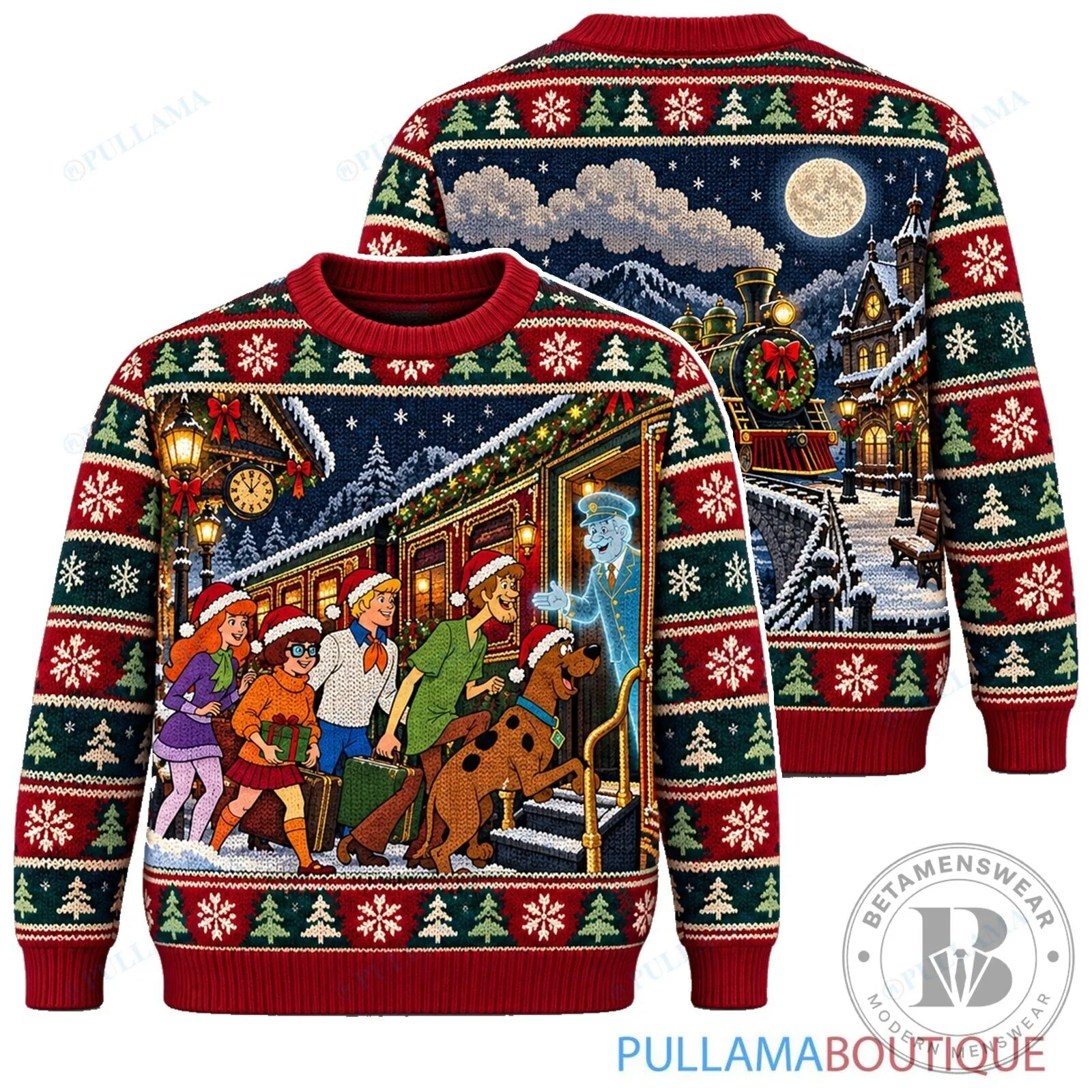 Scooby Doo Victorian Ghost Train Holiday Ugly Christmas Sweater