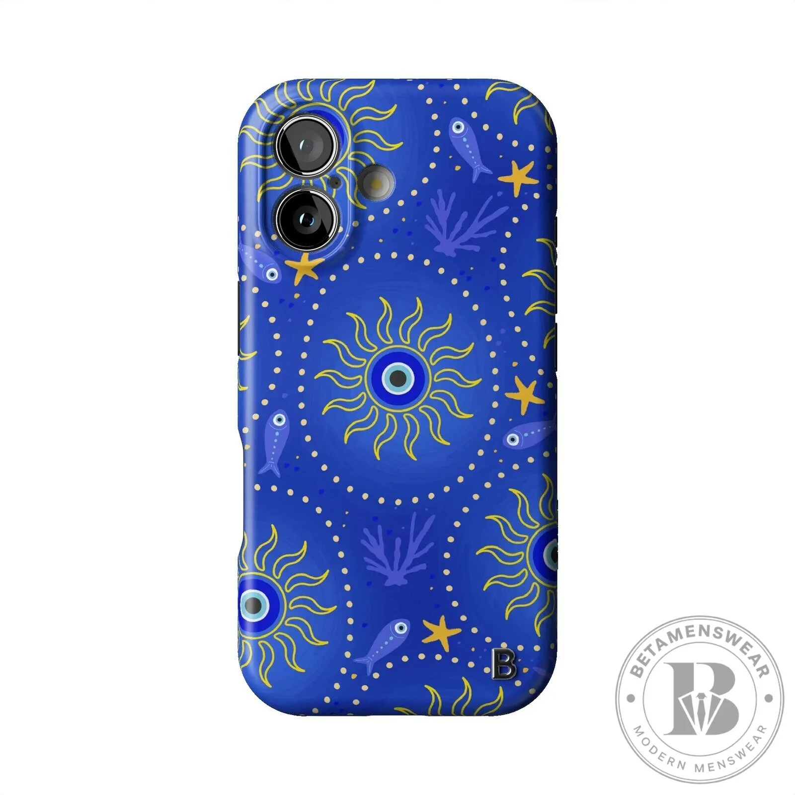 Evil Eye Sun and Fish Pattern Blue Protective Phone Case