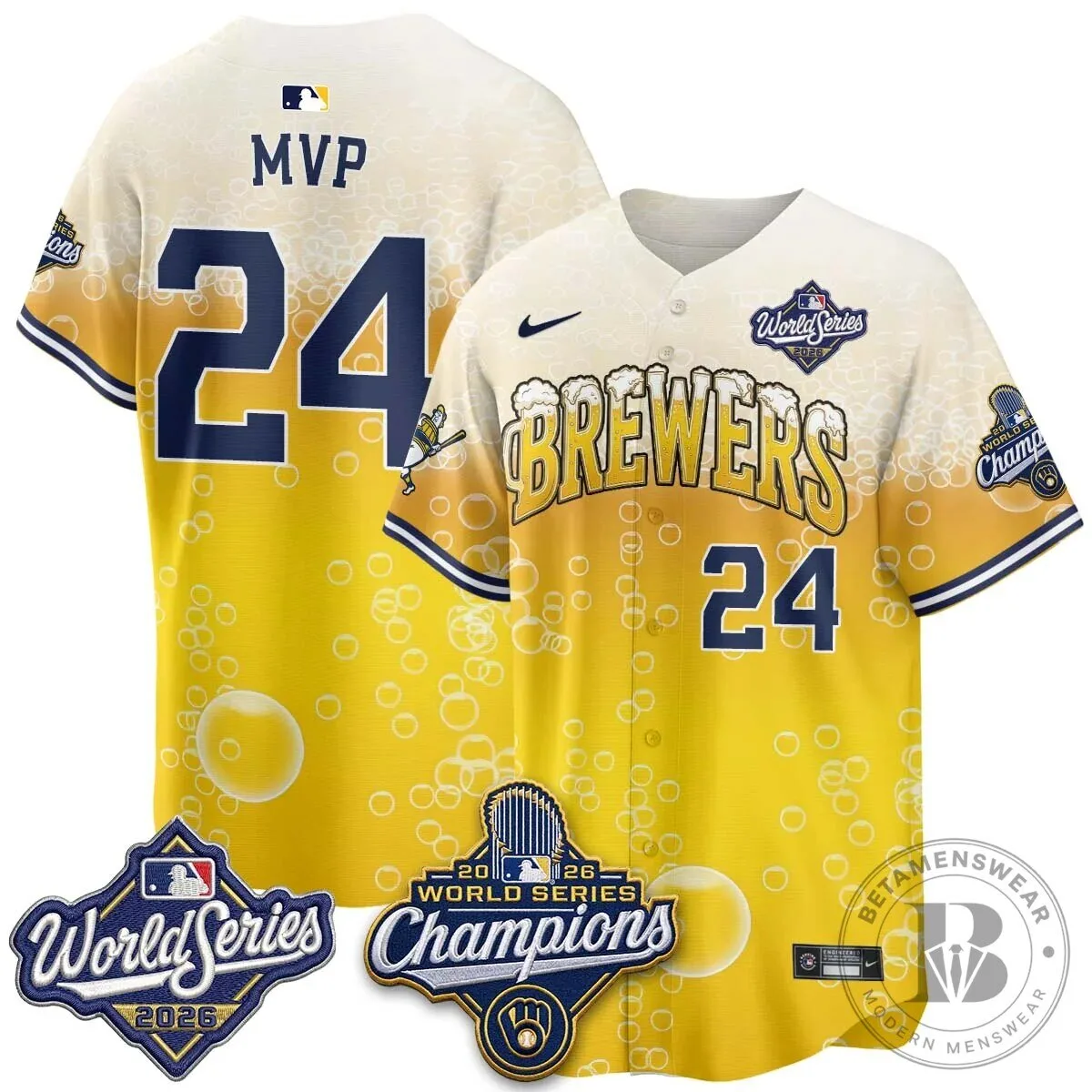 Milwaukee Brewers 2026 World Series Champions Beer Bubbles Baseball Jersey