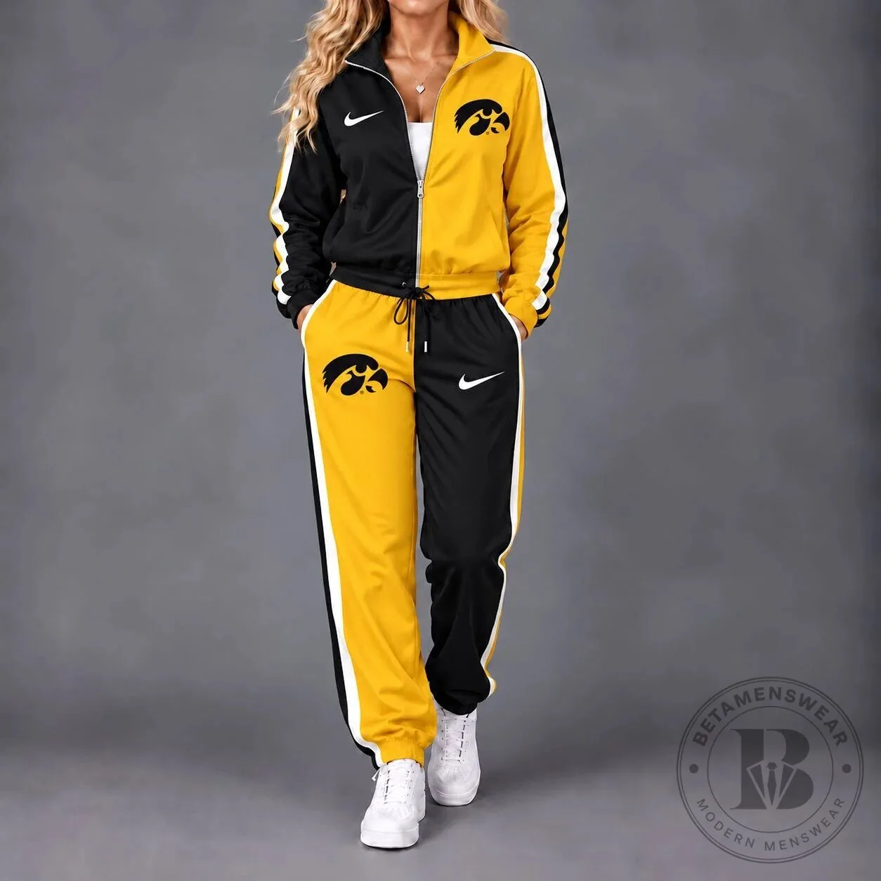 Iowa Hawkeyes NCAA Split Color Black and Gold Tracksuit Jacket