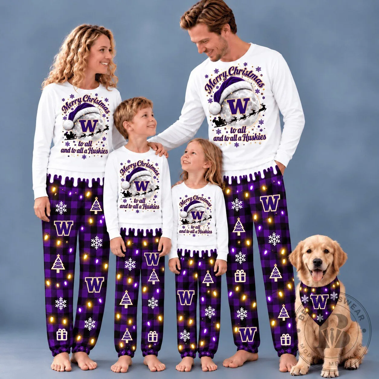 Washington Huskies Football Team Family Christmas Matching Pajamas Set