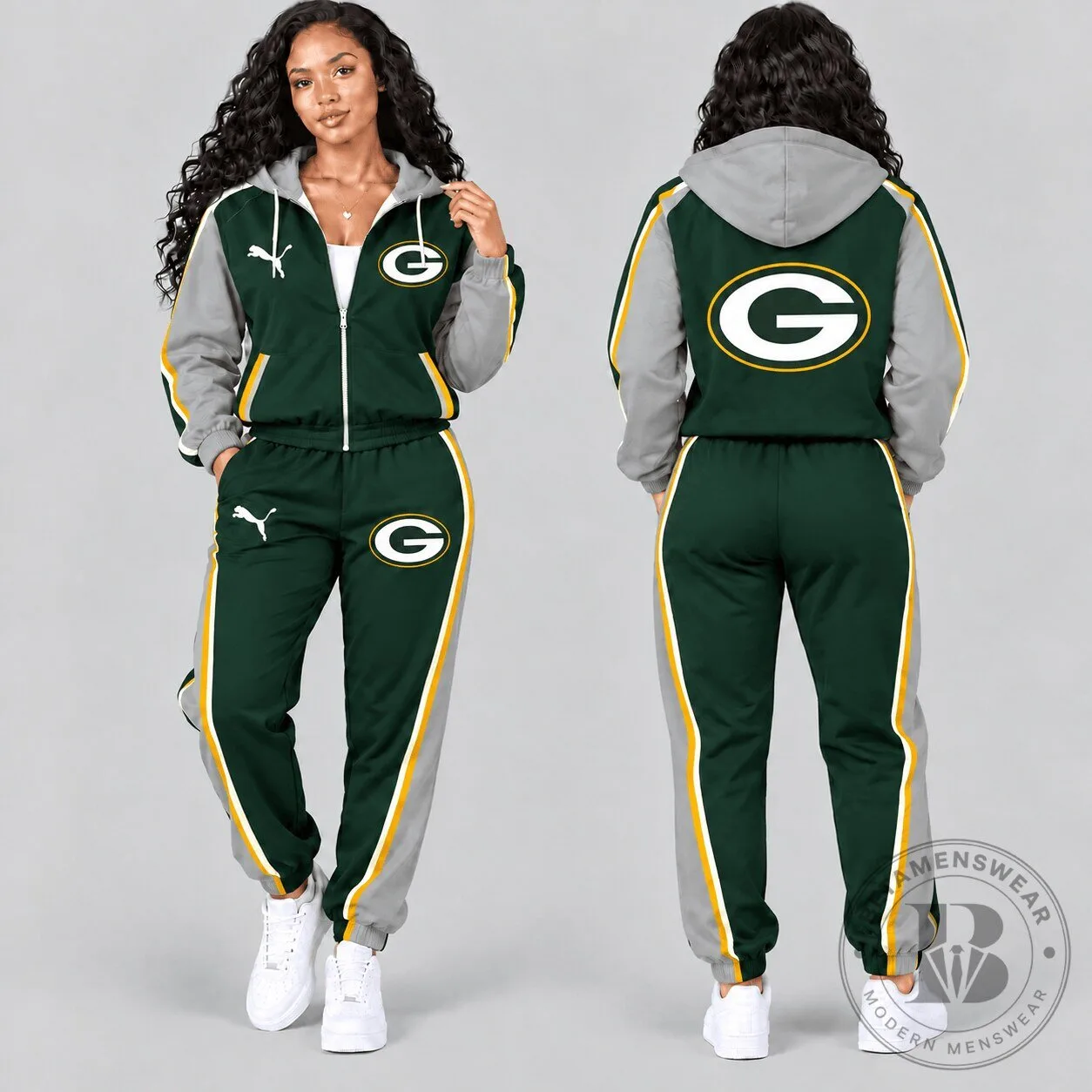 Women's Tracksuit Set: Full-Zip Hoodie and Jogger Pants for Green Bay Packers Fans