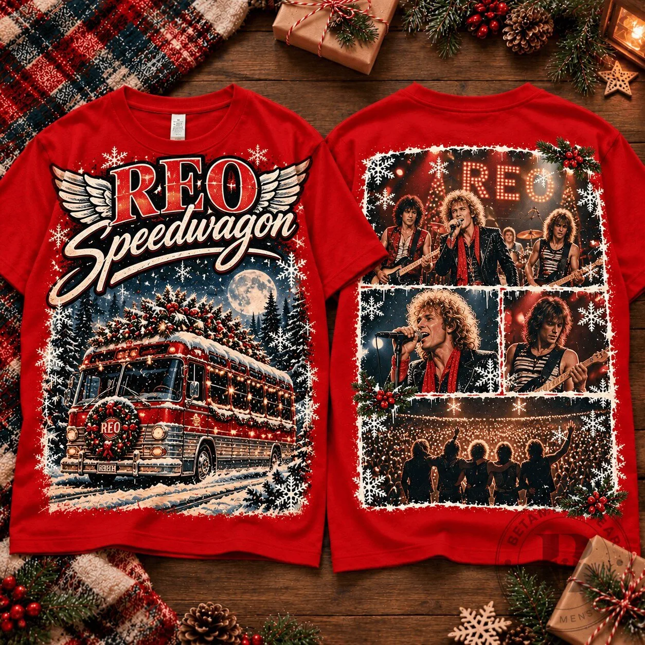 REO Speedwagon Christmas Tour Bus and Live Performance Holiday Graphic T-Shirt