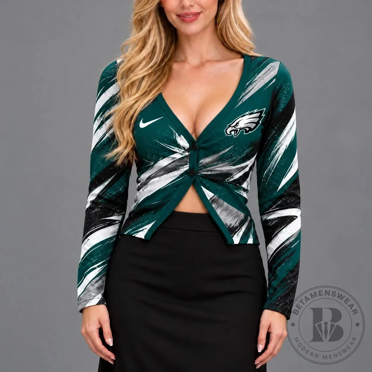 Philadelphia Eagles NFL Women's Vibrant Splash V-Neck Button Cardigan