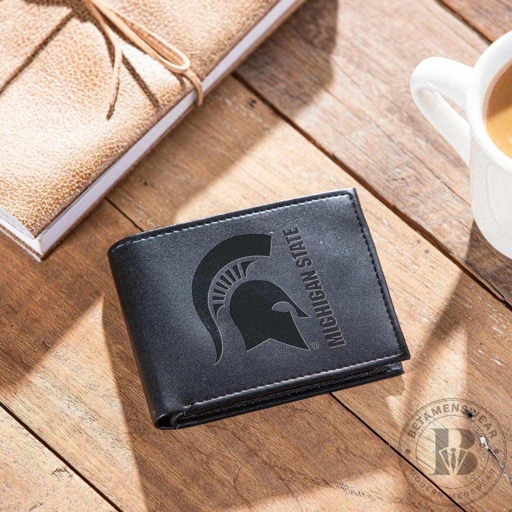 Michigan State Spartans Football Team Logo Black Bi-Fold Wallet Michigan State Spartans Football Team Logo Black Bi-Fold Wallet
